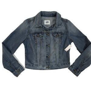 New Old Navy Trucker Crop Denim Jean Jacket Women S 4 6 Classic Long Sleeve